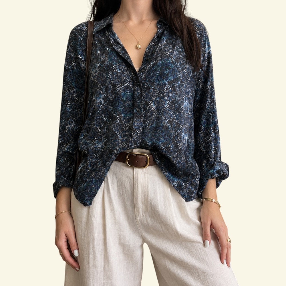 Vintage Wrangler Y2K Whimsigoth Blouse L Sheer Glitter Mesh Mosaic Button Up